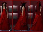 Robe longue royale en velours rouge brodé de roses